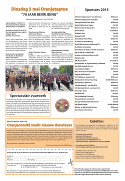 Dinsdag 5 mei Oranjetaptoe &ldquo;70 JAAR BEVRIJDING&rdquo;