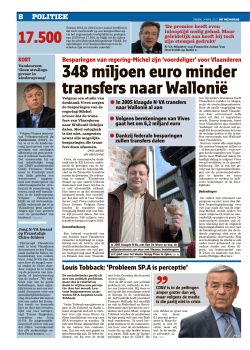 348 miljoen euro minder transfers naar Wallonië - FEB