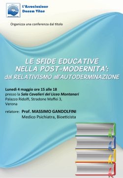 relatore: Prof. MASSIMO GANDOLFINI Medico Psichiatra, Bioe cista