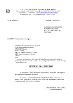 Proclamazione di sciopero 24/04/15