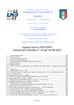 Comunicato Ufficiale N° 43 del 16/04/2015