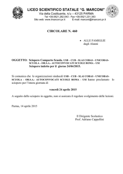 Sciopero Comparto Scuola indetto per il giorno 24/04/2015