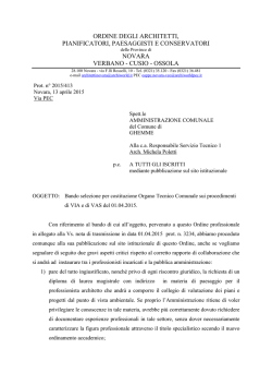 Lettera dell`Ordine degli Architetti PPC di Novara e VCO all