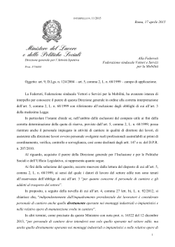 Roma, 17 aprile 2015 Alla Federreti Federazione sindacale Vettori e