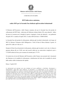 Annuncio Codice ISIN 2° Fase Istituzionali BTP Italia 20.04.2023