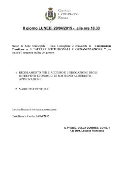 Il giorno LUNED&igrave; 20/04/2015 - alle ore 18.30