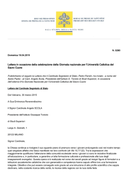 Lettera del Cardinale Segretario di Stato in occasione della Giornata