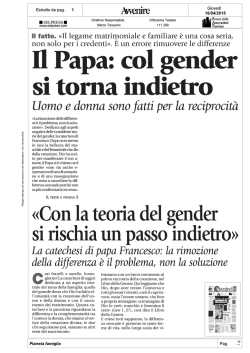 Il Papa: col gender si torna indietro