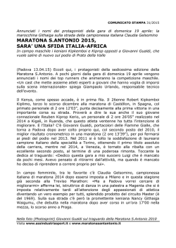 maratona s.antonio 2015, sara` una sfida italia-africa
