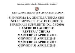 Giorni chiusura Aprile 2015 - Biblioteca Civica Bertoliana