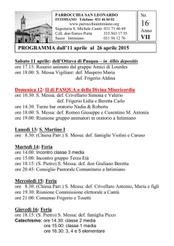 PROGRAMMA dall`11 aprile al 26 aprile 2015