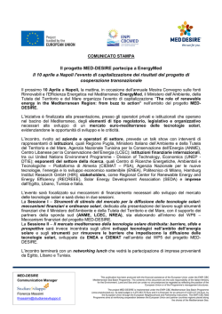 Il progetto MED-DESIRE partecipa a EnergyMed