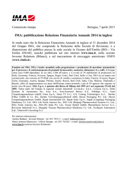 IMA: pubblicazione Relazione Finanziaria Annuale 2014 in inglese