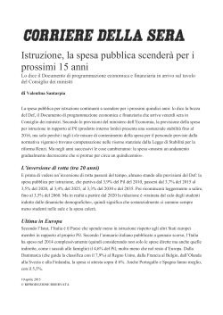 Istruzione, la spesa pubblica scender&agrave; per i prossimi 15 anni