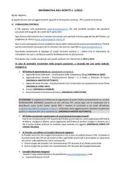 INFORMATIVA AGLI ISCRITTI n. 1/2015