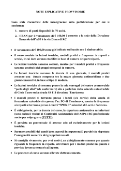 NOTE ESPLICATIVE PROVVISORIE Sono state riscontrate delle