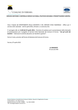 Integrazione Avviso - proroga scadenza