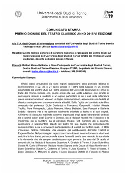 Comunicato stampa dell`iniziativa - Università degli Studi di Torino