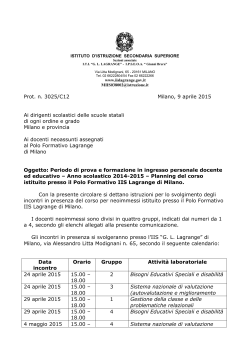 Prot. n. 3025/C12 Milano, 9 aprile 2015 Ai dirigenti scolastici delle