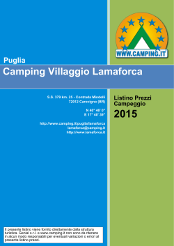 Listino Prezzi Camping Villaggio Lamaforca