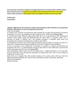 Differimento scadenza presentazione domande HCP 31 Marzo 2015