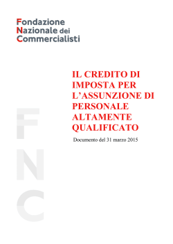 il credito di imposta per l`assunzione di personale altamente