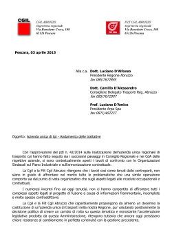 Preleva la nota trasmessa al Presidente Luciano D`Alfonso