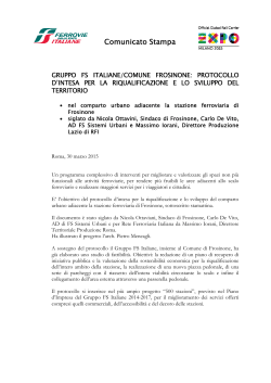 Gruppo FS Italiane/Comune Frosinone: Protocollo d
