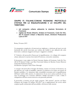 Gruppo FS Italiane/Comune Frosinone: Protocollo d