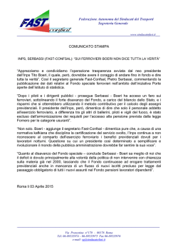 inps, serbassi (fast-confsal): &ldquo;sui ferrovieri boeri non dice tutta la verit&agrave;&rdquo;