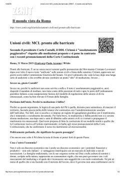 Il mondo visto da Roma Unioni civili: MCL pronto alle barricate