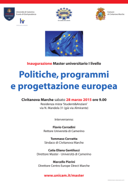 Inaugurazione Master universitario I livello Politiche, programmi e