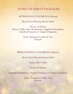 In House Catering Menu