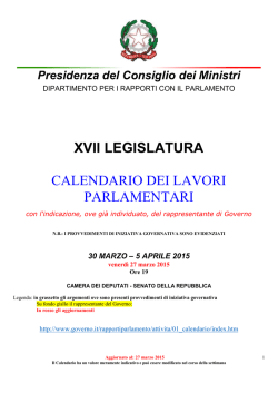 Calendario lavori parlamentari, settimana dal 30