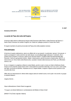 Le parole del Papa alla recita dell`Angelus