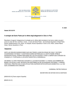 Il cordoglio del Santo Padre per le vittime degli allagamenti in Cile e