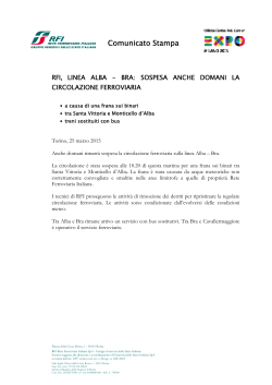 RFI, linea Alba - Bra: sospesa anche domani la