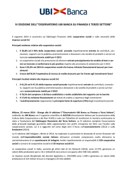 IV EDIZIONE DELL`&ldquo;OSSERVATORIO UBI BANCA SU