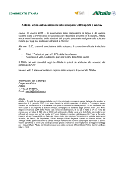 Alitalia: consuntivo adesioni allo sciopero Uiltrasporti e Anpav