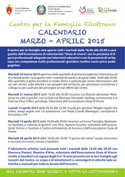 Calendario Marzo - aprile 2015 - Associazione Gioia di vivere