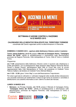 Il programma della settimana - Citt&agrave; Metropolitana di Torino