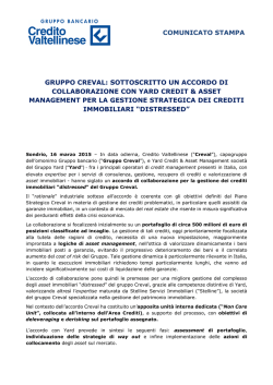 Gruppo Creval: sottoscritto un accordo di collaborazione con Yard