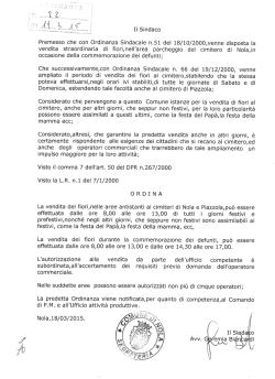 II Sindaco Premesso che con Ordinanza