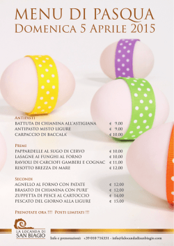 Menù di Pasqua - La Locanda di San Biagio