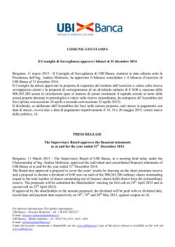 Il Consiglio di Sorveglianza approva i bilanci 2014