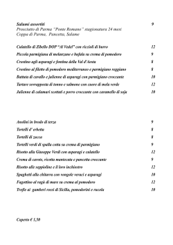il nostro menu - Ristorante La Cantina del Trinca