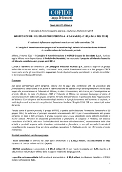 GRUPPO COFIDE: NEL 2014 RIDUCE PERDITA A