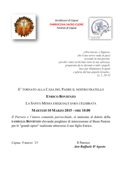 Il Parroco e l`intera comunit&agrave; parrocchiale, si uniscono al dolore