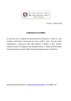 Comunicato Stampa - Ufficio Scolastico Regionale Piemonte