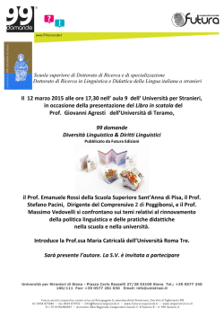 Il 12 marzo 2015 alle ore 17,30 nell` aula 9 dell` Universit&agrave; per